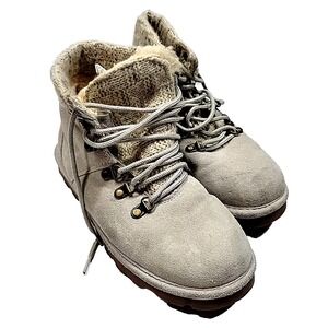 Bearpaw Marie Knit Collar Cow Suede Wool Blend Sheepskin Cozy Boots Women's 7